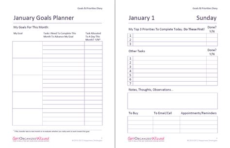 Goals and Priorities Diary   Get Organized Wizard