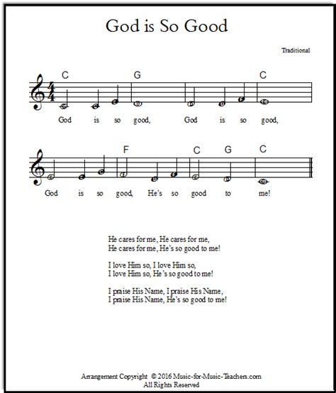 God is Good lyrics and sheet music for beginner piano ...