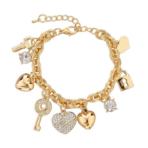 Gold Charm Bracelets   Heart Charms Bracelet | SurewayDM.com