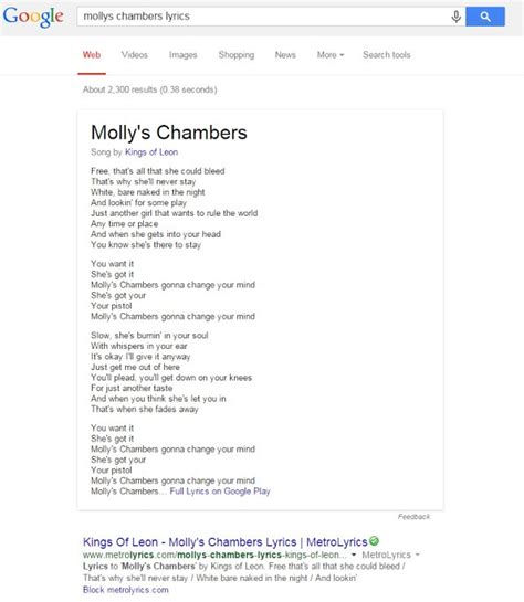 Google mostrará letras de canciones en los resultados