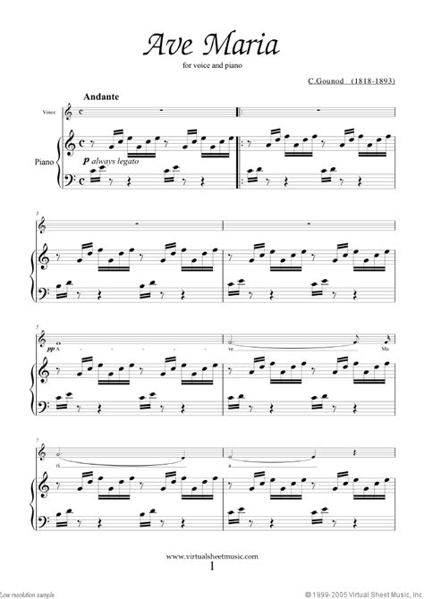 Gounod   Ave Maria  in C for alto  sheet music for voice ...
