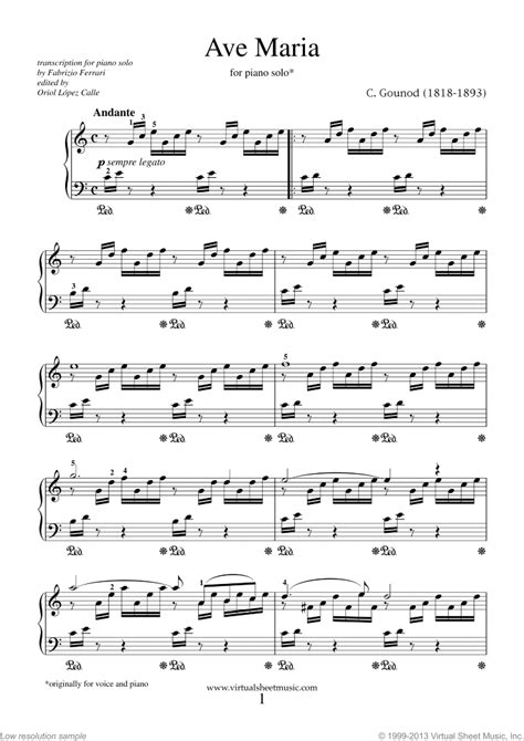 Gounod   Ave Maria sheet music for piano solo | Musical ...