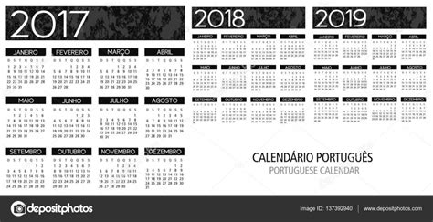 grade portuguesa calendário 2017 2018 2019 — Vetor de ...