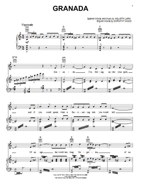 Granada sheet music by Agustin Lara  Piano, Vocal & Guitar ...