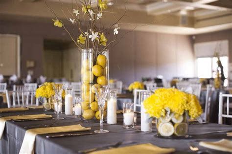 gray and yellow wedding decor, lemon centerpieces, a good ...
