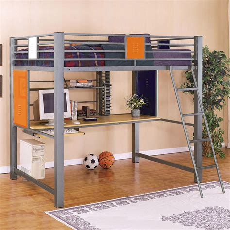 Gray Metal Full Size Loft Bed With Computer Desk And ...