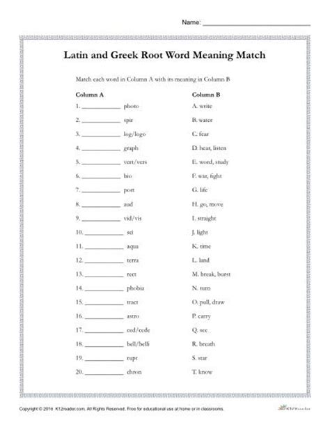 Greek and Latin Root Words Worksheets | Root words ...