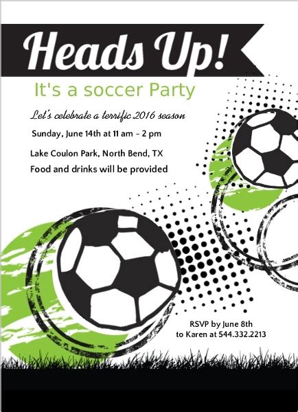 Green And Black Soccer Game Party Invitation | Soccer ...