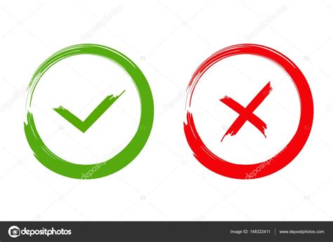 Green check mark OK and red X icons, isolated on white ...
