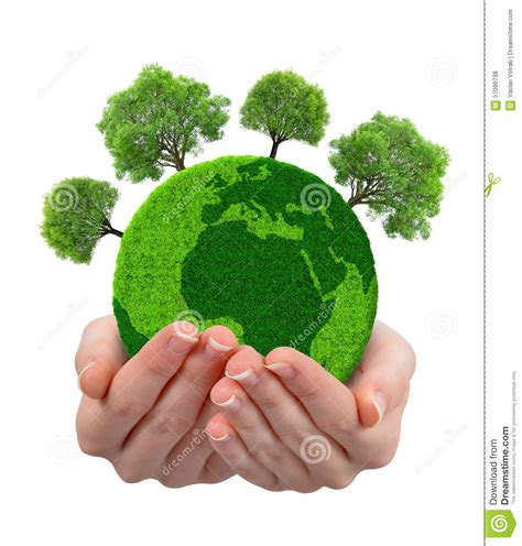 Green Planet With Trees In Hands Stock Photo   Image of ...