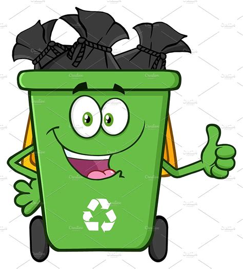 Green Recycle Bin Full With Garbage ~ Illustrations ...