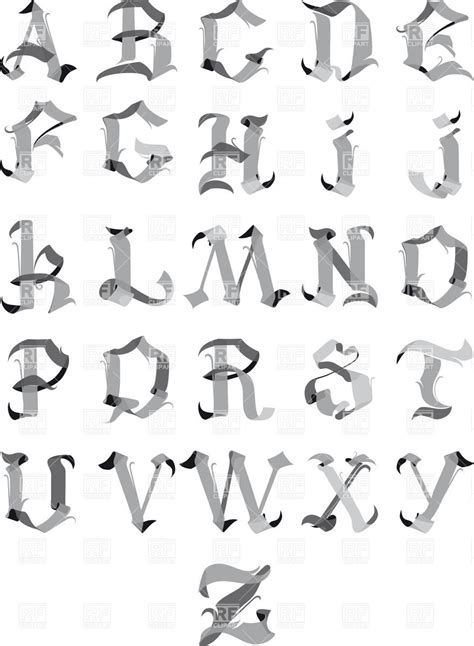 Grey gothic alphabet letters Royalty Free Vector Clip Art ...