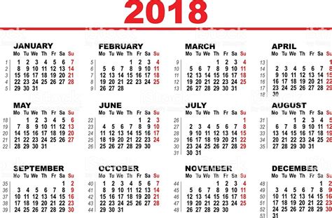 Grid Calendar For 2018 Illustracion Libre de Derechos ...