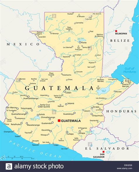 Guatemala Political Map with capital Guatemala City ...