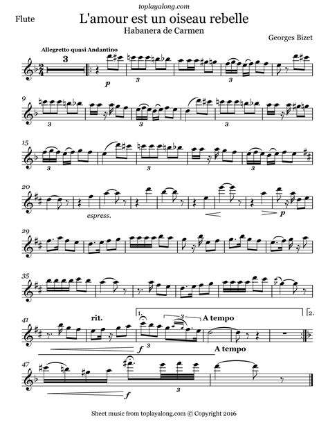 Habanera from Carmen by Bizet. Free sheet music for flute ...