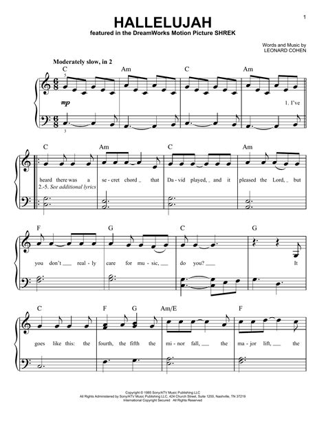 Hallelujah by Leonard Cohen Easy Piano Digital Sheet Music ...