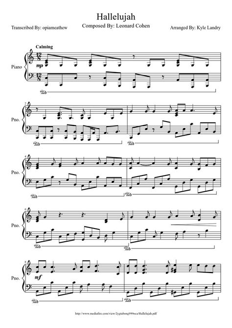 Hallelujah Piano From  SHREK  | Free Sheet Music | Free ...