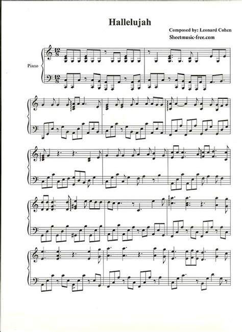 Hallelujah Piano Sheet Music Leonard Cohen   Sheet Music Free