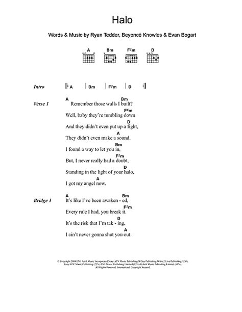Halo sheet music by Beyoncé  Lyrics & Chords – 104127