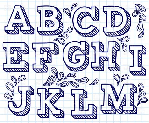Hand drawn font   shaded letters and decorations, 29198 ...