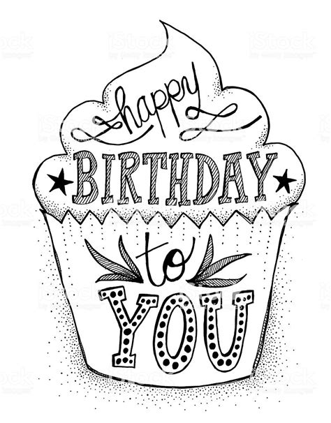 Hand Drawn Happy Birthday To You Cupcake Stock Vector Art ...