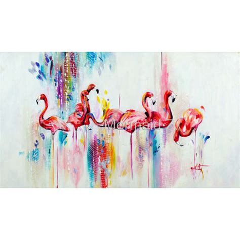 Hand Painted Modern Style Abstract Animals Flamingos Oil ...