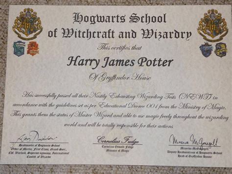 Harry Potter Hogwarts Certificate Diploma & Report Card ...