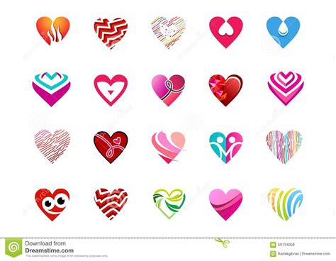 Heart Valentine Icon Set, Love Signs Logo, Collection Of ...