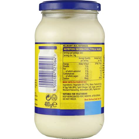 Hellmans Ingredients Real Mayonnaise 400g | Woolworths