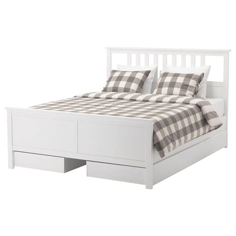 HEMNES Bed frame with 4 storage boxes White stain/luröy ...