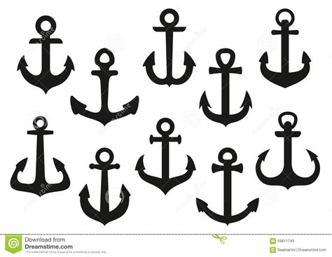 Heraldic Black Nautical Anchor Icons Set Stock Vector ...