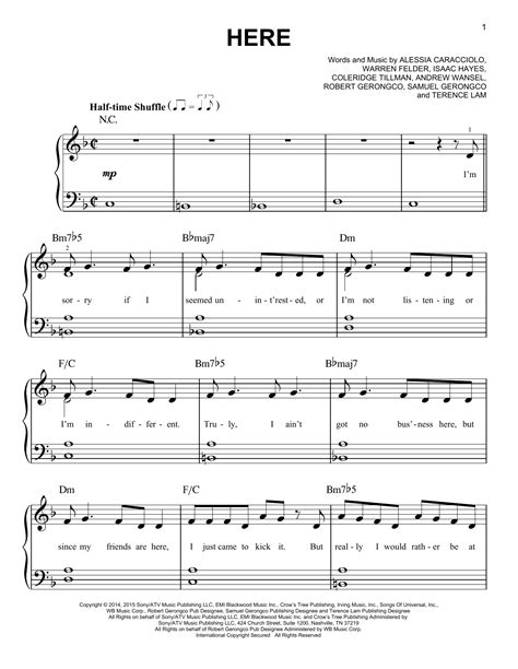 Here sheet music by Alessia Cara  Easy Piano – 164207