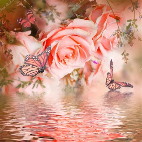 Hermosas rosas y mariposas — Foto de stock © seqoya #107901144