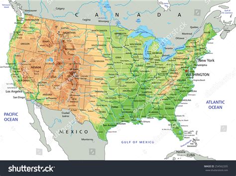 High Detailed United States Of America Physical Map With ...