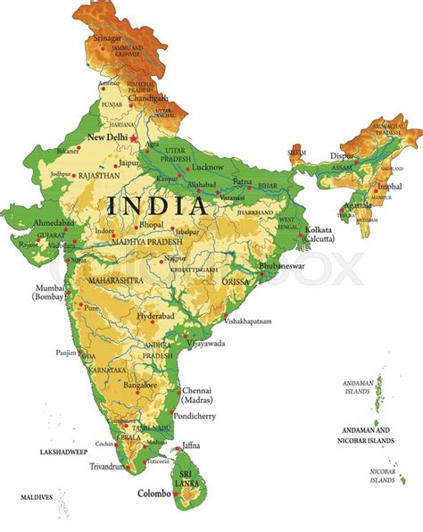 Highly detailed physical map of India,in vector format ...