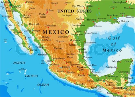 Highly detailed physical map of Mexico,in vector format ...