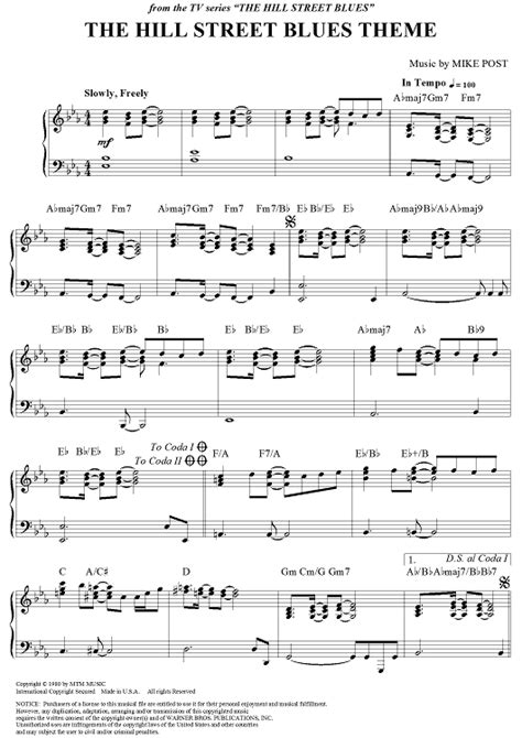 Hill Street Blues Theme, The Sheet Music   For Piano and ...