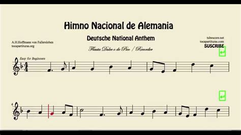 Himno Nacional de Alemania Partitura Fácil de Flauta Dulce ...