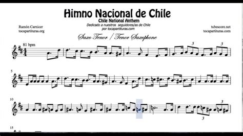 Himno Nacional de Chile Partitura de Saxofón Tenor   YouTube