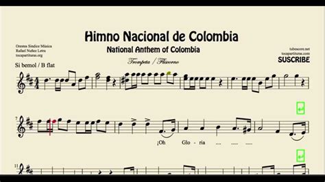 Himno Nacional de Colombia Partitura de Trompeta y ...