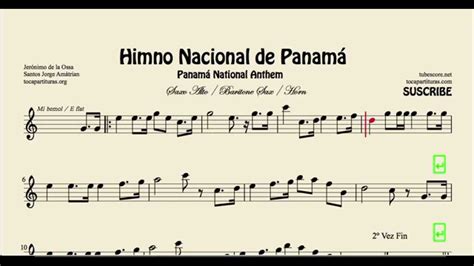 Himno Nacional de Panamá Partitura de Saxofón Alto Trompa ...