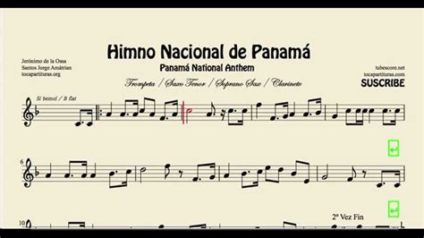 Himno Nacional de Panamá Partitura de Trompeta Saxo Tenor ...