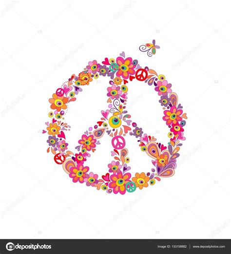 Hippie imprimir con símbolo de flor de la paz con flores ...