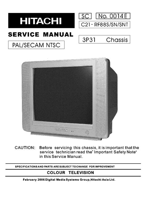 HITACHI C21 RF88S SN SNT CHASSIS 3P31 SM Service Manual ...
