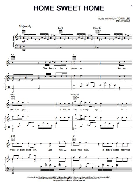 Home Sweet Home sheet music by Motley Crue  Piano, Vocal ...
