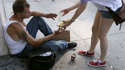Homeless Veteran White Man Street Begging Cup Sign Sad ...