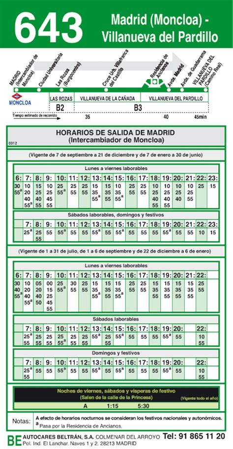 Horarios de IDA 643 Madrid Moncloa  Villanueva del ...