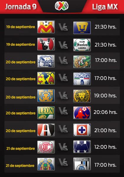 Horarios de los partidos de la Jornada 9 de la Liga MX ...