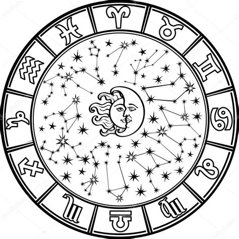 Horoscope circle.Zodiac sign.Black and white — Stock ...