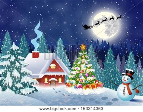 House Snowy Christmas Landscape Vector & Photo | Bigstock